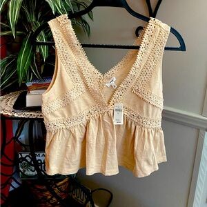 Aerie cotton top, color ecru, med., fits like a 6/8, made in India, CUTE!
